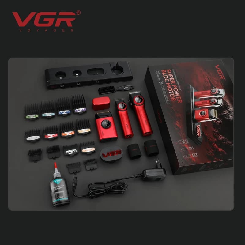 Комплект VGR STEPLERSS PRO 3 IN 1 RED, машинка для стрижки (Clipper), тример, шейвер — фото 8