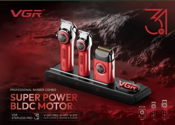 Комплект VGR STEPLERSS PRO 3 IN 1 RED, машинка для стрижки (Clipper), тример, шейвер — фото 9