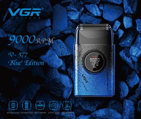 Електробритва VGR V-377 BLUE шейвер, подвійне лезо, регулювання потужності 7000-9000 RPM, LED display — фото 6