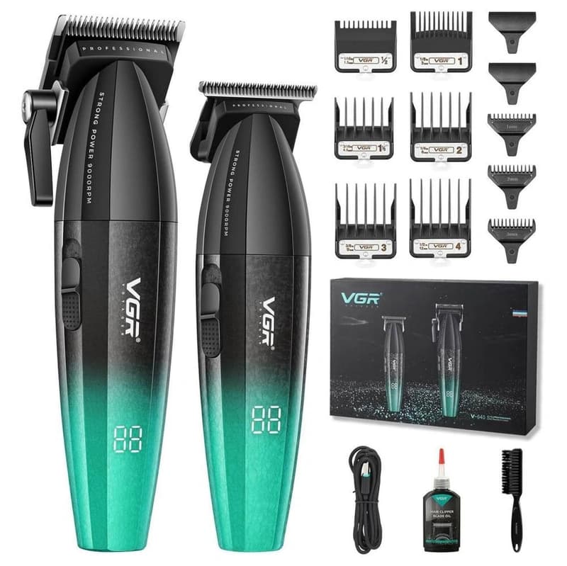 Комплект VGR 2 в 1 V-640 S2 GREEN акумуляторна машинка для стриження