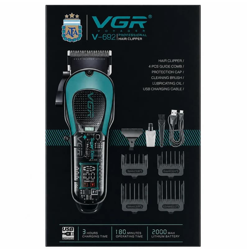 Акумуляторна машника для стриження (clipper) VGR V-692 GREEN, 4 насадки, LED display — фото 6