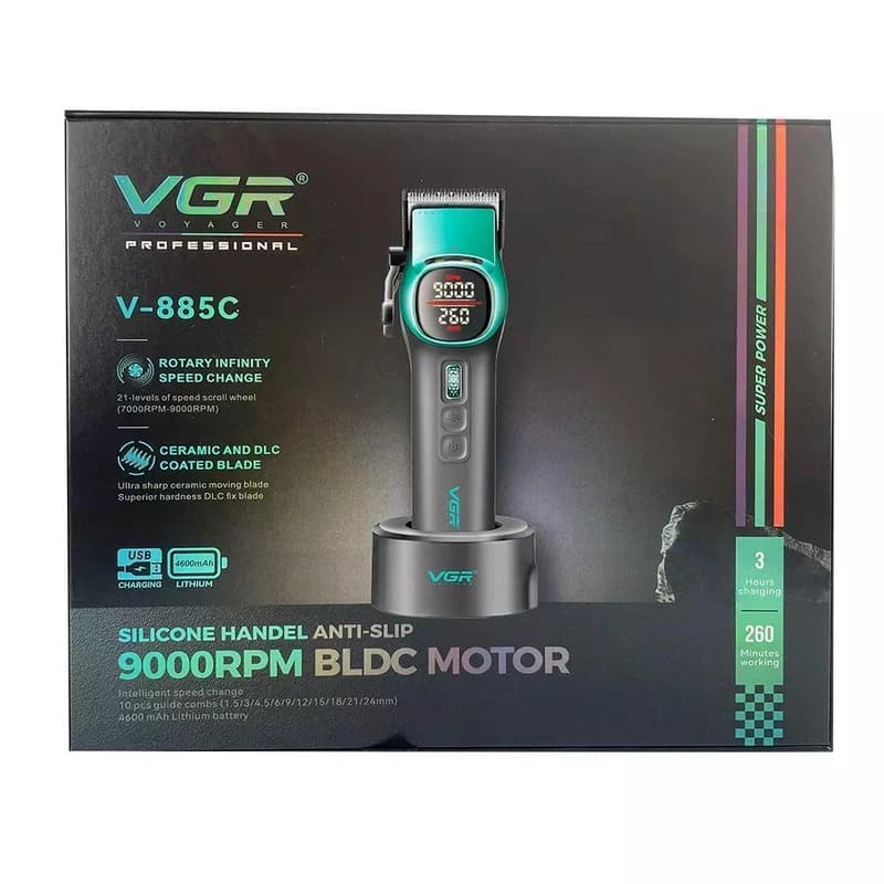 Акумуляторна машника для стриження (clipper) VGR V-885C GREEN, 10 насадок, LED display — фото 3