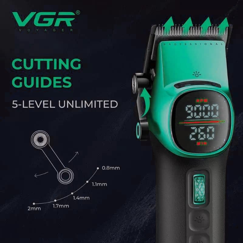 Акумуляторна машника для стриження (clipper) VGR V-885C GREEN, 10 насадок, LED display — фото 6