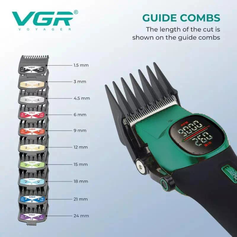 Акумуляторна машника для стриження (clipper) VGR V-885C GREEN, 10 насадок, LED display — фото 9