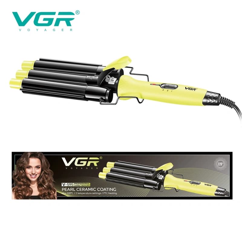 Плойка потрійна VGR V-595 YELLOW, 5 режимів роботи, керамічне покриття, LED display, 100 Вт — фото 2