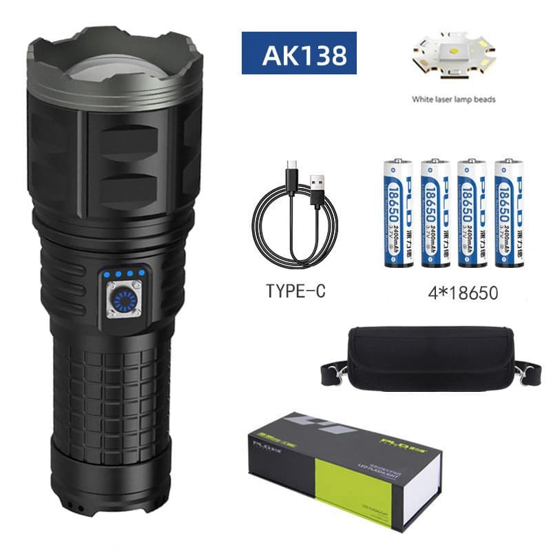 Ліхтар AK138 WHITE LASER LED PM60-TG, 4х18650, power bank, індикація заряду, ЗП Type-C, zoom, Box — фото 4