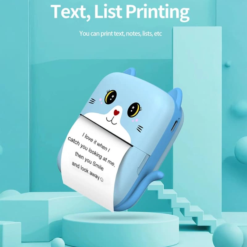 Дитячий термопринтер A8 Cat printer blue, bluetooth, ЗП Type-C — фото 6