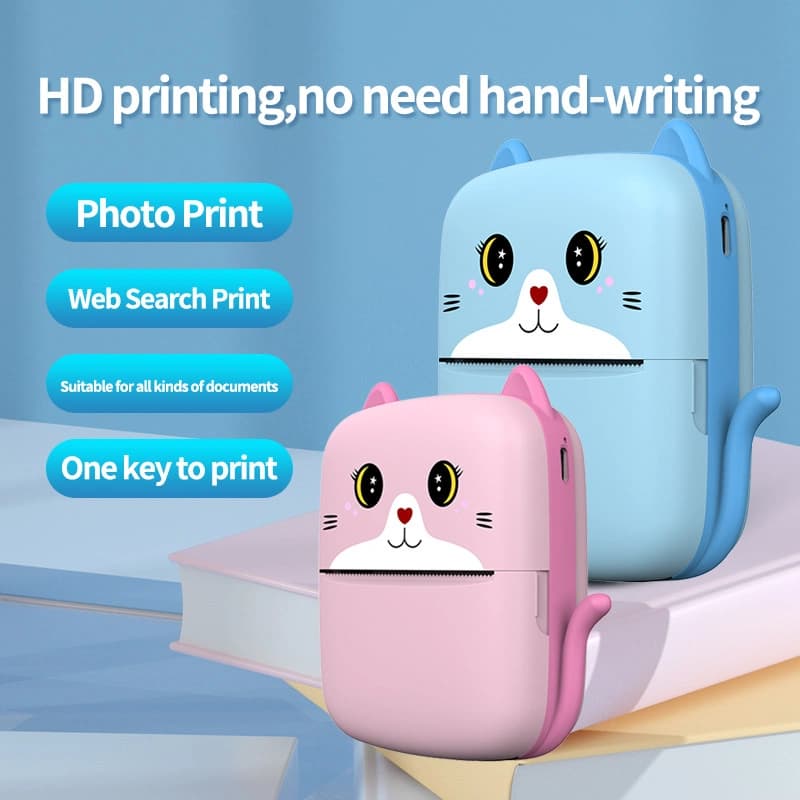 Дитячий термопринтер A8 Cat printer pink, bluetooth, ЗП Type-C — фото 3