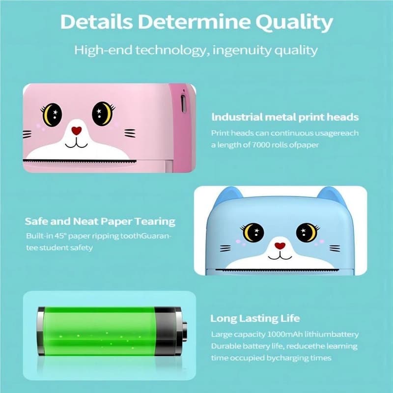 Дитячий термопринтер A8 Cat printer pink, bluetooth, ЗП Type-C — фото 10