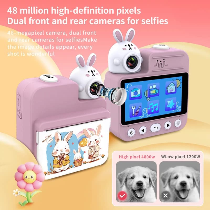 Дитячий фотоапарат миттєвого друку JD30, PINK RABBIT