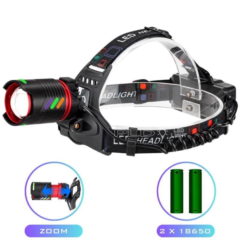 Ліхтар налобний NIGHT VISION FLUORESCENCE CT012-2R-TG, 2x18650, ЗП Type-C, zoom, Box — фото 1