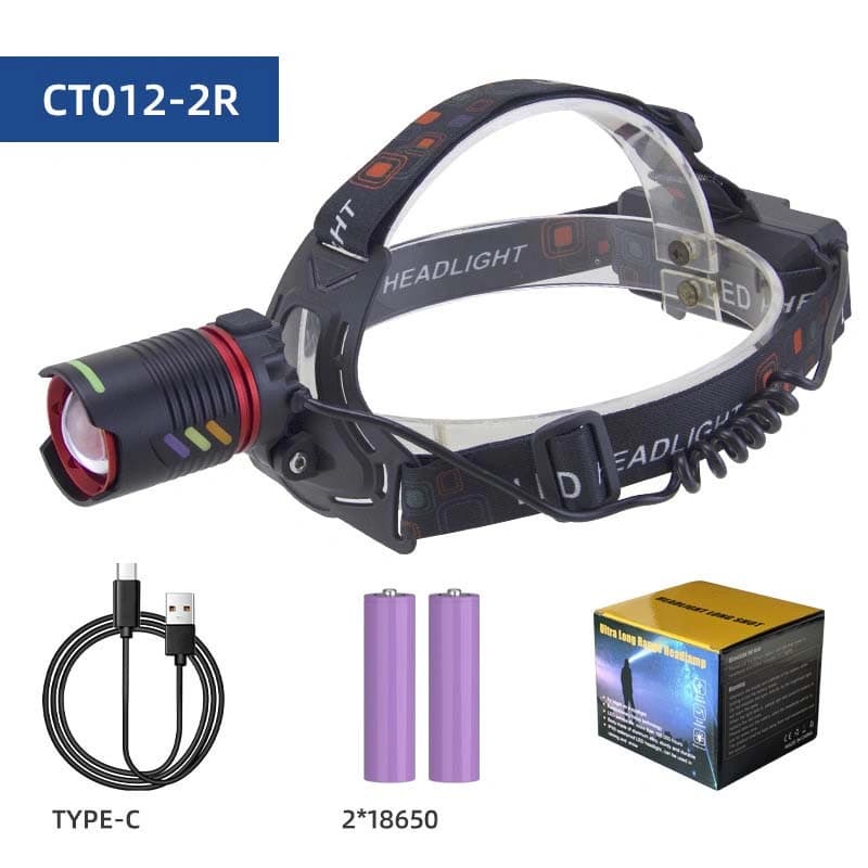 Ліхтар налобний NIGHT VISION FLUORESCENCE CT012-2R-TG, 2x18650, ЗП Type-C, zoom, Box — фото 3