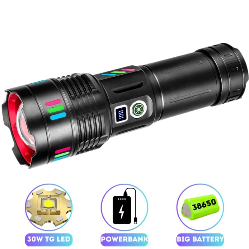 Ліхтар NIGHT VISION FLUORESCENCE 708 WHITE LASER LED PM30-TG, Power Bank, 1x38650, ЗП Type-C, zoom, Box — фото 1