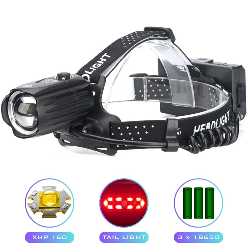 Ліхтар налобний BL-T35-P160, 3x18650, Power Bank, ЗП Type-C, zoom, Box — фото 1