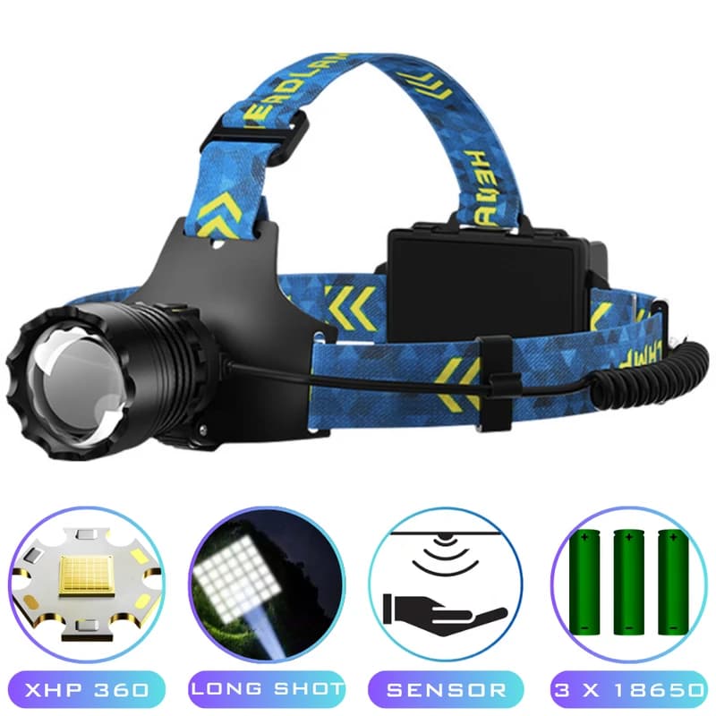 Ліхтар налобний BL-25CC-P360, 3x18650, Power Bank, ЗП Type-C, zoom, Box — фото 1