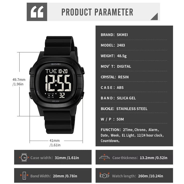 Годинники наручні 2483BK SKMEI, BLACK — фото 6