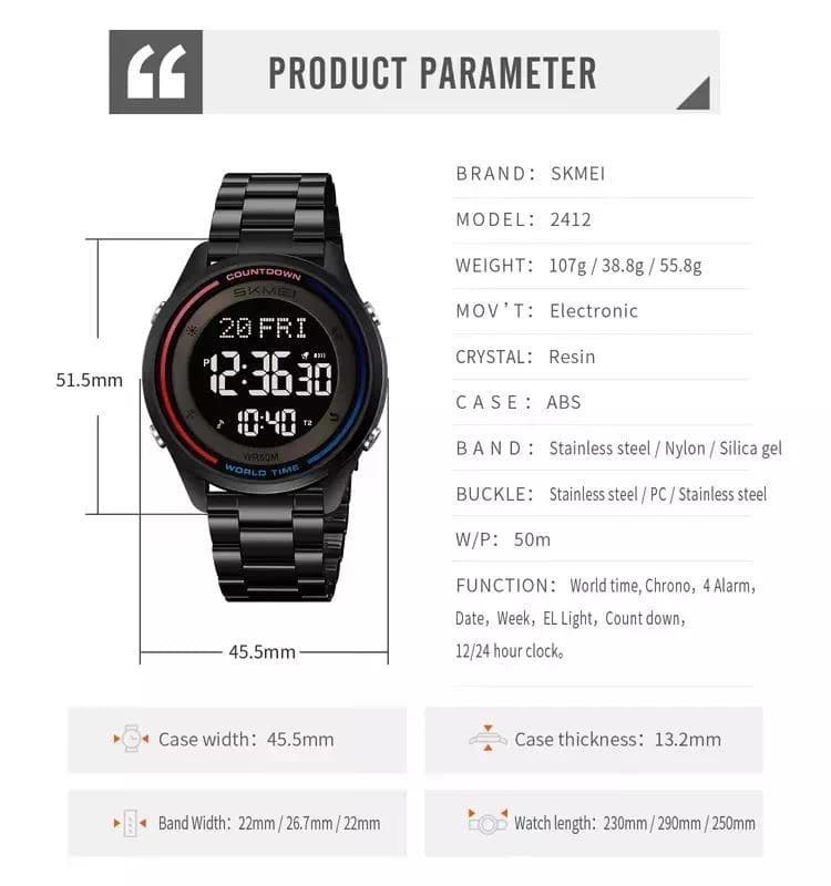 Годинники наручні 2412PBK SKMEI, BLACK-SILICONE — фото 4