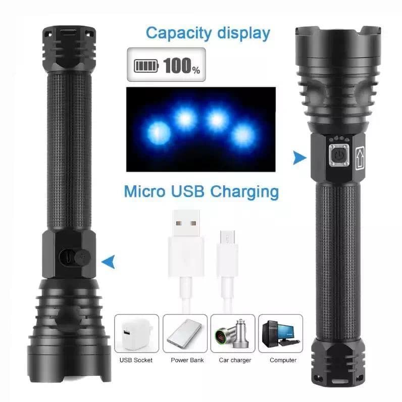 Ліхтар BL-601-P90, 2x26650/2x18650, ЗП Type-C, індикація заряду, zoom, Box — фото 3