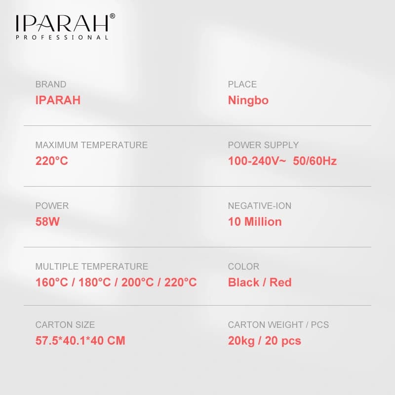 Випрямляч для волосся IPARAH P-103R RED, 4 режими, 160-220°C, керамічне покриття, 58 W — фото 5