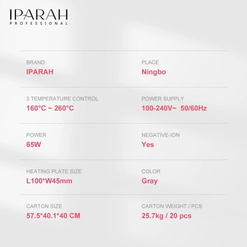 Випрямляч для волосся IPARAH P-113, 45мм, 160-260°C, керамічне покриття, LED дисплей, 65 Вт — фото 6