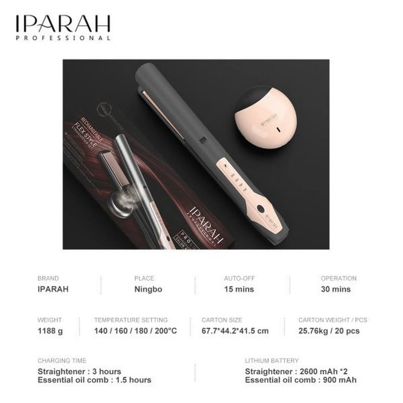 Безпровідний випрямляч для волосся IPARAH P-182, 140-200°C, керамічне покриття, 5200mAh, ефірне масло — фото 10