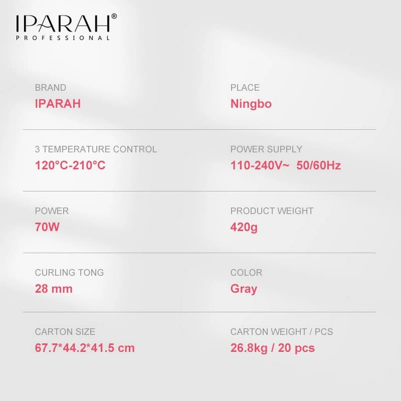 Плойка IPARAH P-205, 28mm, 120-210°C, керамічне покриття, LED display, 70W — фото 4
