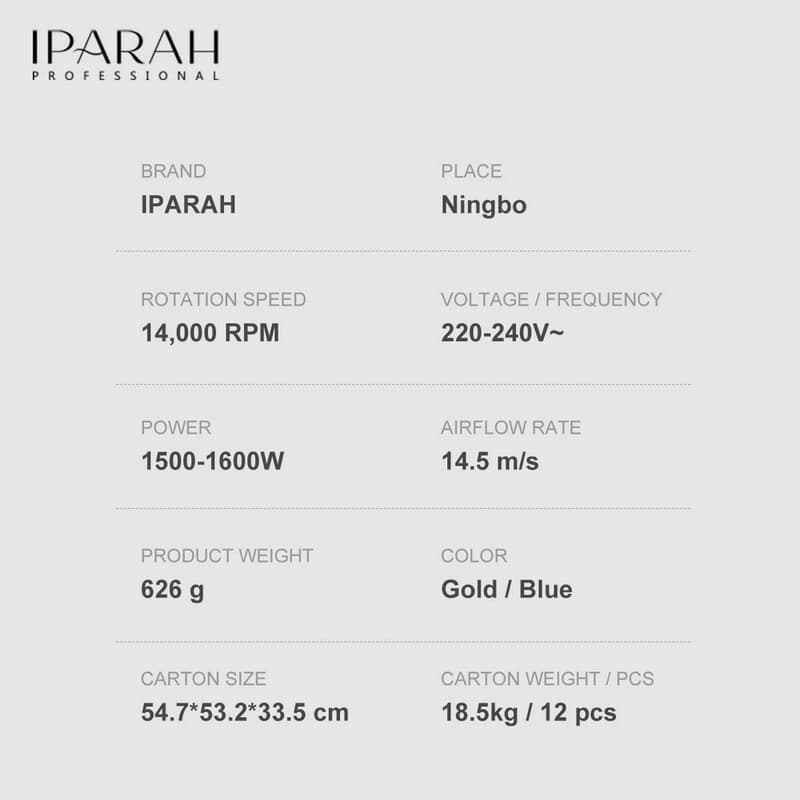 Професійний фен IPARAH P-300P PINK, 2 рівня обдува, 3 рівня температури, 1500W-1600W, ефірна олія — фото 4