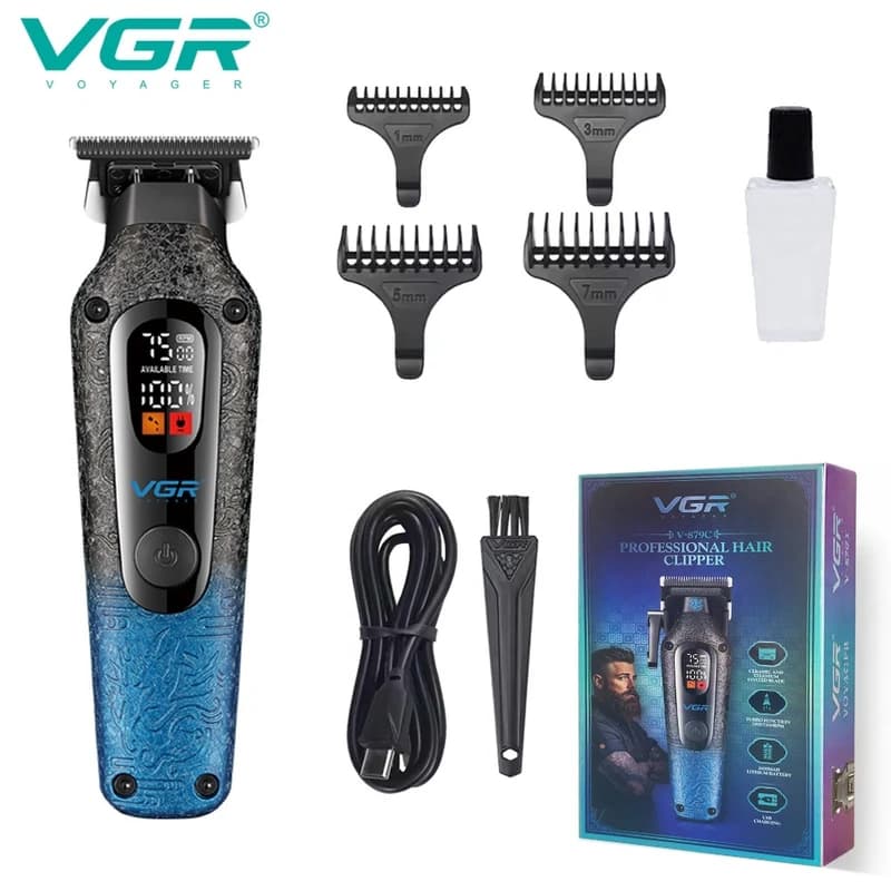 Тример VGR V-879T BLUE, 4 насадки, 7500 RPM, 1500 mAh, LED display