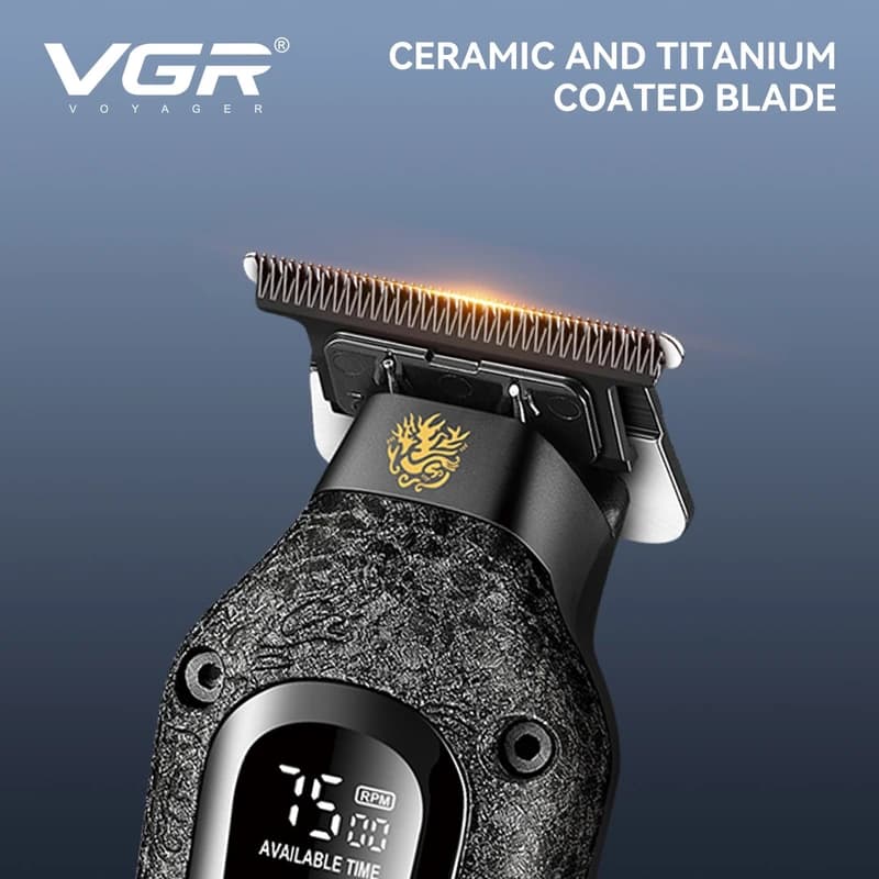 Триммер VGR V-879T BLUE, 4 насадки, 7500 RPM, 1500 mAh, LED display — фото 2