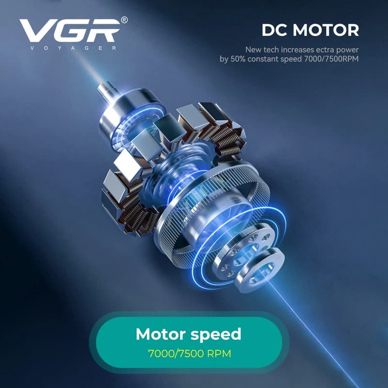 Триммер VGR V-879T BLUE, 4 насадки, 7500 RPM, 1500 mAh, LED display — фото 6