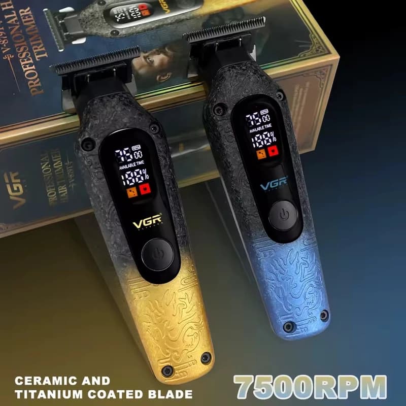 Триммер VGR V-879T BLUE, 4 насадки, 7500 RPM, 1500 mAh, LED display — фото 7