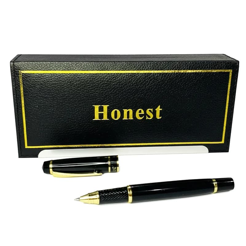 Кулькова ручка в подарунковому футлярі, чорна із золотими вставками Honest 2021 — фото 2