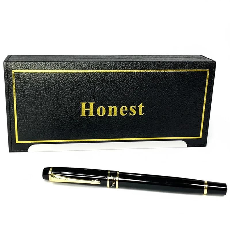 Кулькова ручка в подарунковому футлярі, чорна із золотими вставками Honest 2021 — фото 6