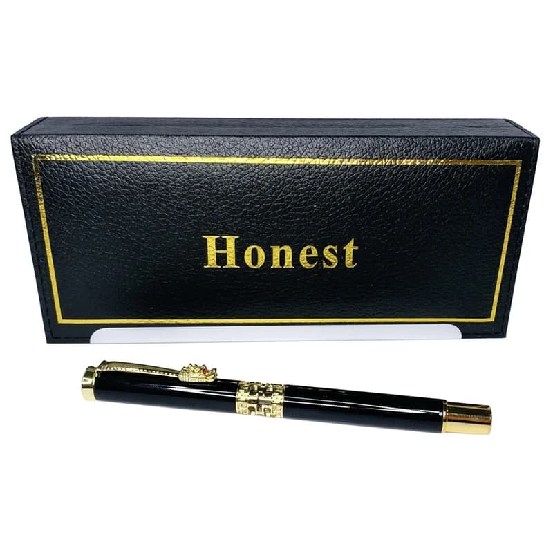 Кулькова ручка в подарунковому футлярі, чорна із золотими вставками Honest 3217 — фото 2