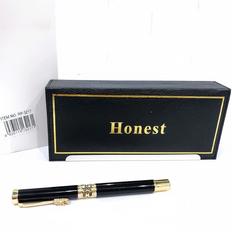 Кулькова ручка в подарунковому футлярі, чорна із золотими вставками Honest 3217 — фото 6
