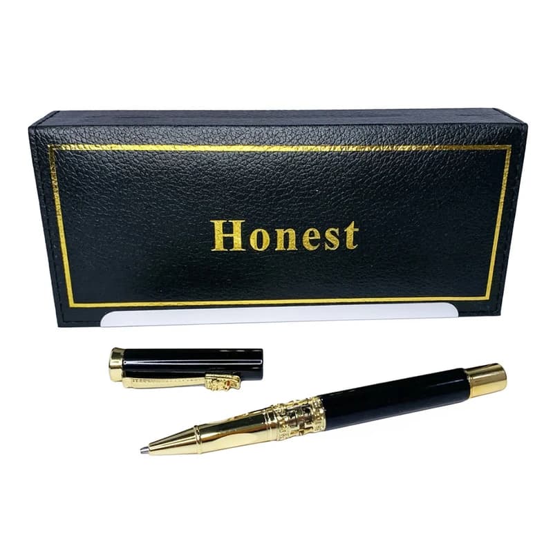 Кулькова ручка в подарунковому футлярі, чорна із золотими вставками Honest 3217 — фото 7