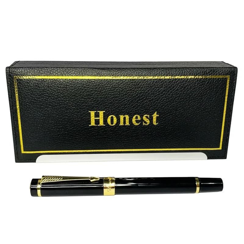 Кулькова ручка в подарунковому футлярі, чорна із золотими вставками Honest 5528 — фото 3