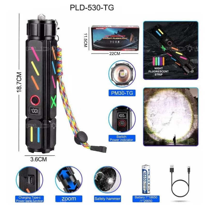 Ліхтар NIGHT VISION FLUORESCENCE 530 WHITE LASER LED PM30-TG, Power Bank, 1x18650, ЗП Type-C, zoom, Box — фото 7