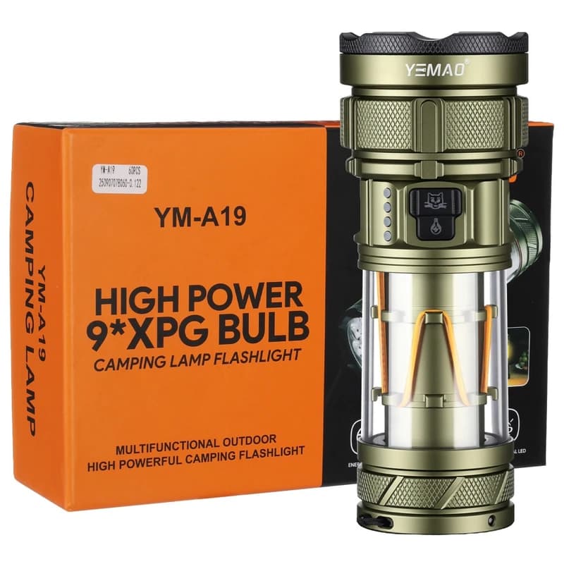 Ліхтар YEMAO YM-A19 9LED, 1x26650, Power Bank, ЗУ Type-C, гачок, 3 фільтри, функція лампи — фото 1