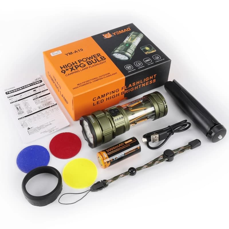 Ліхтар YEMAO YM-A19 9LED, 1x26650, Power Bank, ЗУ Type-C, гачок, 3 фільтри, функція лампи — фото 10