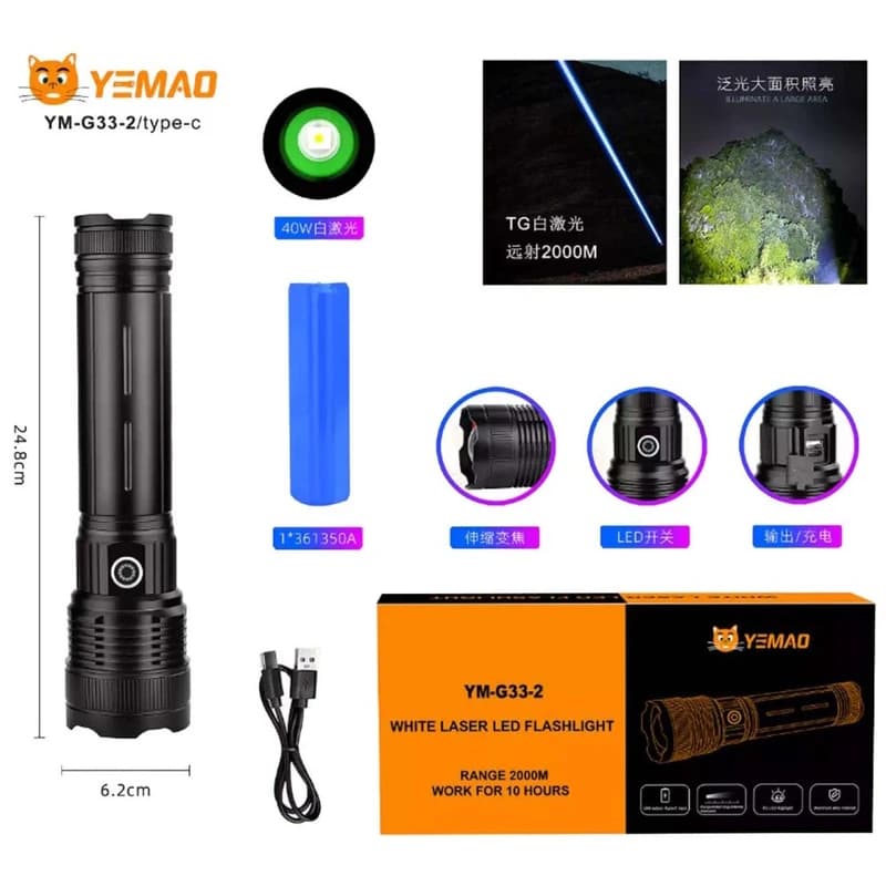 Ліхтар YEMAO YM-G33-2 TG 40W, 3x361350, ЗУ Type-C, zoom — фото 2