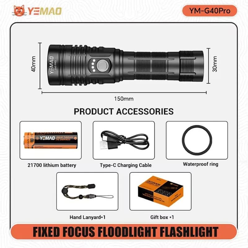 Ліхтар YEMAO YM-G40 PRO SST40, 1x21700, ЗУ Type-C — фото 6