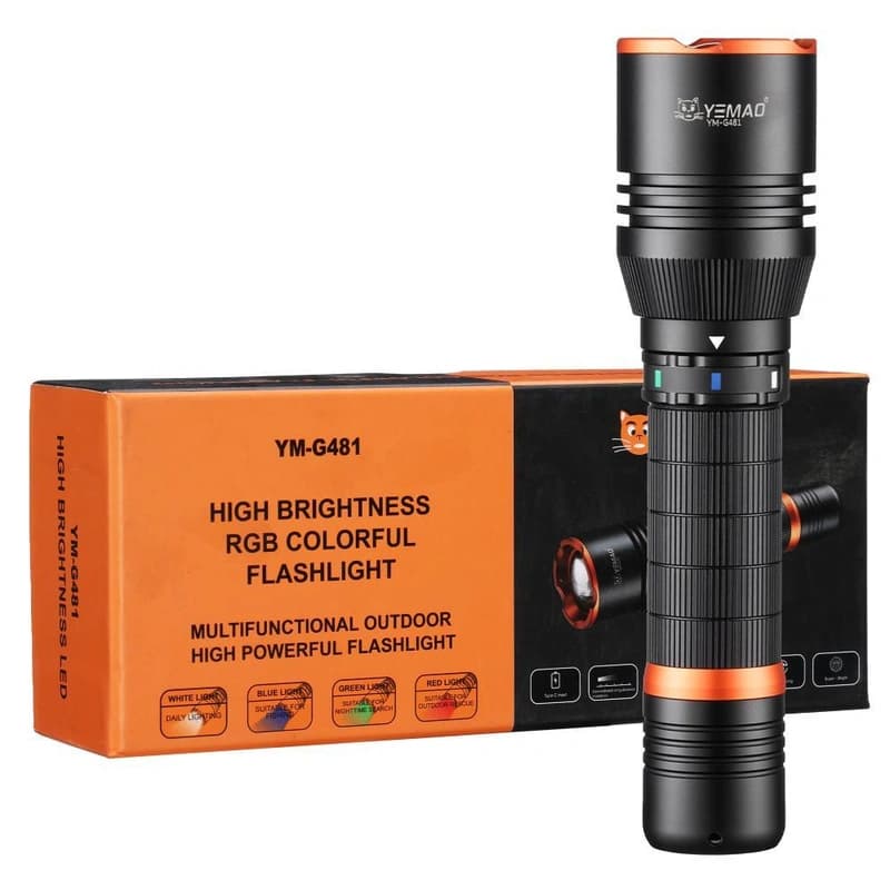 Ліхтар YEMAO YM-G481 4LED(Red+Green+Blue+White), Li-Ion акумулятор, ЗУ Type-C, zoom — фото 1