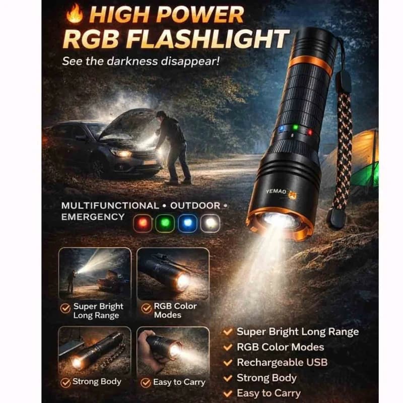 Ліхтар YEMAO YM-G481 4LED(Red+Green+Blue+White), Li-Ion акумулятор, ЗУ Type-C, zoom — фото 3