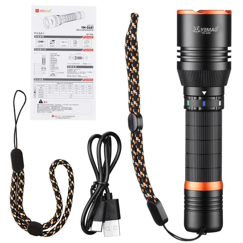 Ліхтар YEMAO YM-G481 4LED(Red+Green+Blue+White), Li-Ion акумулятор, ЗУ Type-C, zoom — фото 5