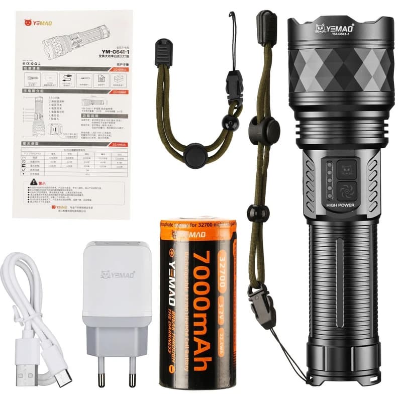 Ліхтар YEMAO YM-G641-1 TG 60W, 1x32700, Power Bank, ЗУ Type-C, zoom, кейс — фото 10