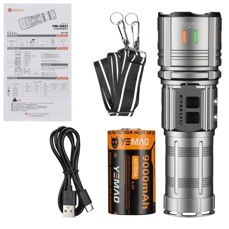 Ліхтар YEMAO YM-G921 TG 30W, 1x40700, Power Bank, ЗУ Type-C, zoom, функція лампи — фото 7