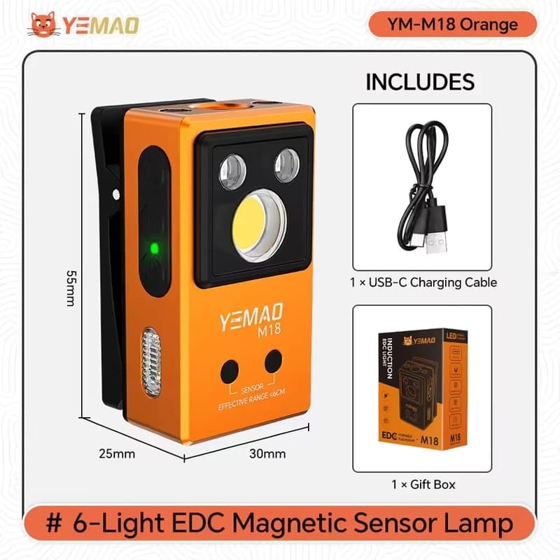 Ліхтар YEMAO YM-M18 TG+2UV+SMD(RGB), Motion Sensor , Li-Ion акумулятор, ЗУ Type-C, магніт, кліпса — фото 4