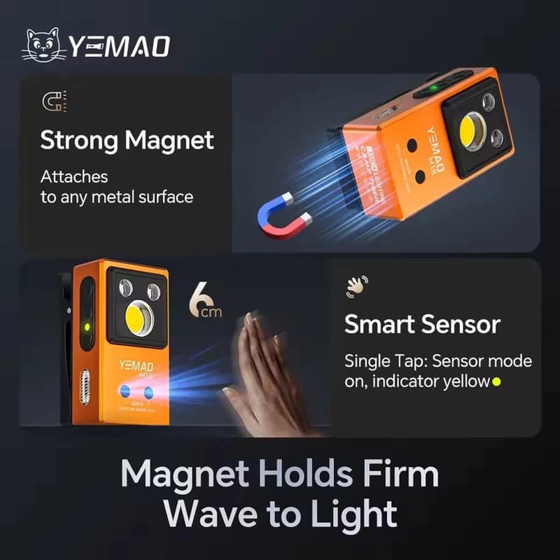 Ліхтар YEMAO YM-M18 TG+2UV+SMD(RGB), Motion Sensor , Li-Ion акумулятор, ЗУ Type-C, магніт, кліпса — фото 8