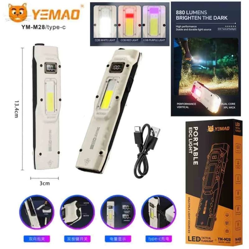 Ліхтар YEMAO YM-M28 2XPL+COB(White+Red)+UV, Li-Ion акумулятор, ЗУ Type-C, кліпса — фото 2